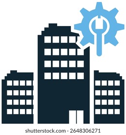 Vetor de ícone de manutenção de edifícios para reparos, manutenção e gerenciamento de instalações. Ideal para propriedade comercial, instalações industriais e ilustração de cuidados estruturais contínuos.