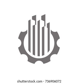 Building maintenance logo design template vector, modern abstract building inside gear shape