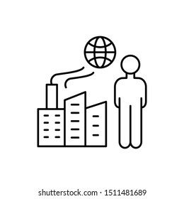 Building man fabric globe icon. Element of overpopulation thin line icon