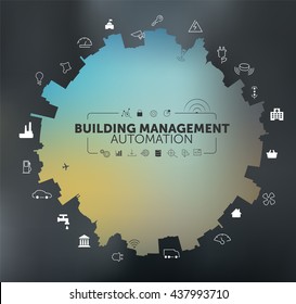 Building Management Automation Concept On Grey Blurred Background