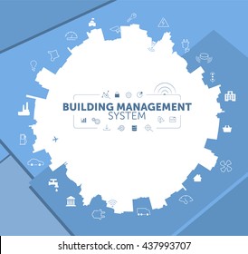 Building Management System Concept on Blue Material Background