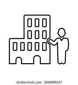 Gebäude, Manager, Bürosymbol. Rahmenvektor.