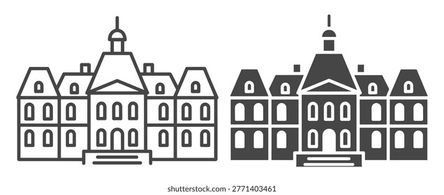Building mansion house residence flat outline icon on transparent background