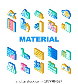 Building Material Collection Icons Set Vector. Metallic Armature Grid And Styrofoam, Bitumen And Concrete Brick Building Material Isometric Sign Color Illustrations