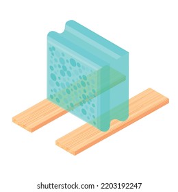 Building Material Icon Isometric Vector. Glass Block And Two Wooden Plank Icon. Construction Equipment, Repair Work