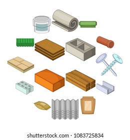 Building material interior icons set. Cartoon illustration of 16 building material vector icons for web