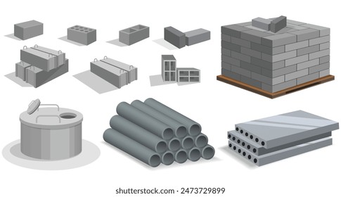 Material de construcción Suministros, hormigón prefabricado. Vector Eps