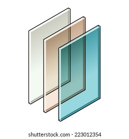 Building material: Three sheets of tinted glass.