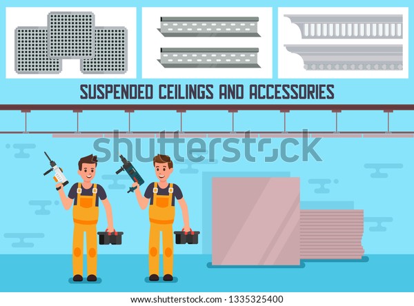 Building Materials Accessories Suspended Ceiling Flat Stock Vector