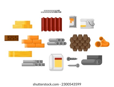 Building materials background. Industrial products for construction and renovation. Illustration for shop sale.