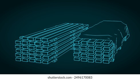 Building materials and construction. Sawed and stacked сonstruction boards covered with tarpaulin