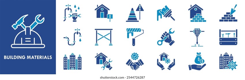 Building Materials icon collection set. Containing design building, construction, material, industry, house, industrial