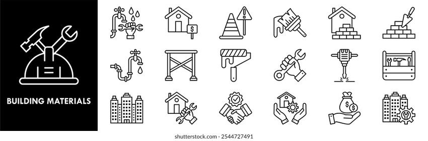 Building Materials icon collection set. Containing design building, construction, material, industry, house, industrial