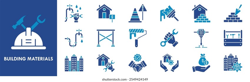 Building Materials icon collection set. Containing design building, construction, material, industry, house, industrial