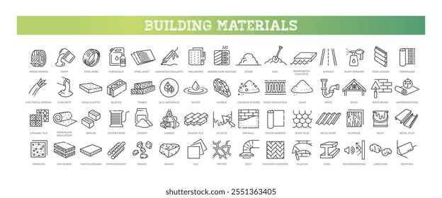 Building materials icons. Linear icon collection