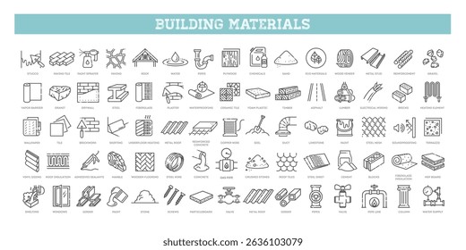 Building materials icons. Linear icon collection