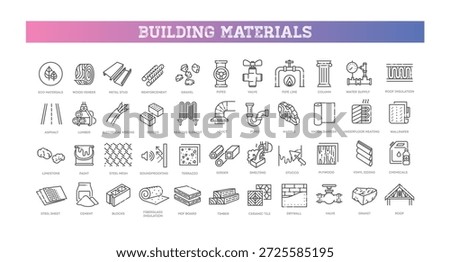 Building materials icons. Linear icon collection