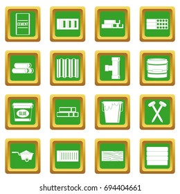 Building materials icons set in green color isolated vector illustration for web and any design