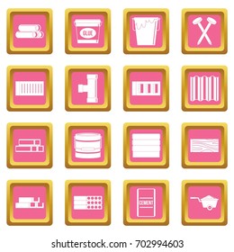 Building materials icons set in pink color isolated vector illustration for web and any design