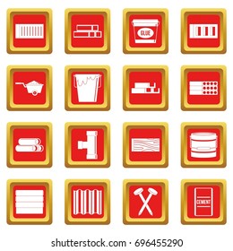 Building materials icons set in red color isolated vector illustration for web and any design