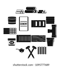 Building materials icons set. Simple illustration of 16 building materials vector icons for web
