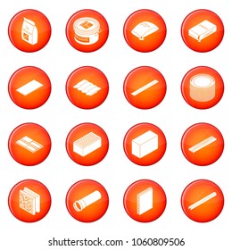 Building materials icons set vector red circle isolated on white background 