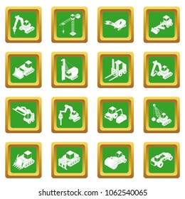 Building materials icons set vector green square isolated on white background 