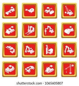 Building materials icons set vector red square isolated on white background 