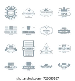 Building materials logo icons set. Simple illustration of 16 building materials logo vector icons for web
