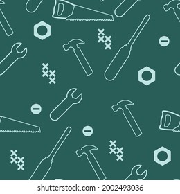 Building materials seamless pattern. Saw, wrench, bolt, screwdriver, hammer. Print for printing. Vector illustration.