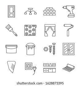 Building Materials And Tools Icon Set For Building Shop And Hardware Store. All For Repair. Household Goods.