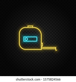 building, measure. Blue and yellow neon vector icon.