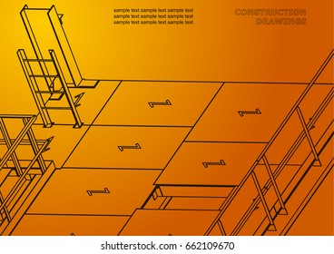 Building. Metal constructions. Volumetric constructions. 3D design. Orange