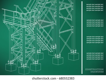 Building. Metal constructions. Volumetric constructions. 3D design. Abstract backgrounds. Cover, background, banner. Light green background