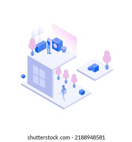 Building in Metaverse Reality. Top View Apartment Interior Illustration. Vector illustration