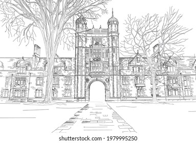 Building of Michigan University Hand Drawing Sketch Isolated