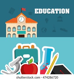 building microscope apple flask pencil bag back to shool education  icon set. Colorful and flat design. Vector illustration
