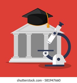 building microscope and graduation cap