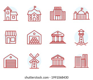 Building minimal set icon symbol template for graphic and web design collection logo vector illustration