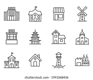 Building minimal set icon symbol template for graphic and web design collection logo vector illustration