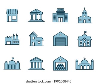 Building minimal set icon symbol template for graphic and web design collection logo vector illustration
