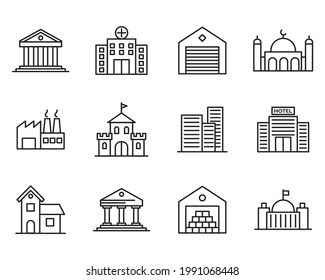 Building minimal set icon symbol template for graphic and web design collection logo vector illustration