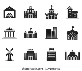 Building minimal set icon symbol template for graphic and web design collection logo vector illustration