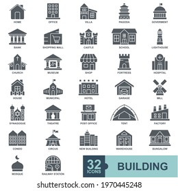 Building minimal thin line, glyph, filled, color web icon set. Outline icons collection. Simple vector illustration.