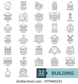 Building minimal thin line, glyph, filled, color web icon set. Outline icons collection. Simple vector illustration.