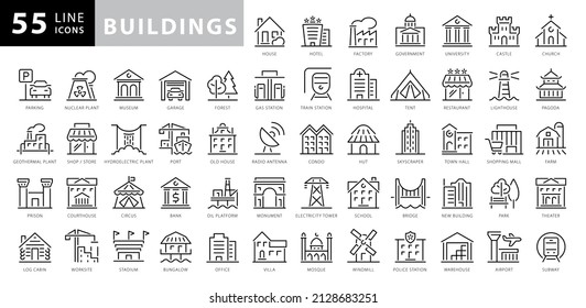 Building minimal thin line web icon set. Outline icons collection. Simple vector illustration