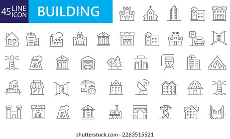 Building minimal thin line web icon set. Outline icons collection. Simple vector illustration
