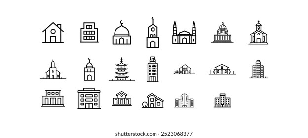 Building minimal thin line web icon set. Outline icons collection. Simple vector illustration.