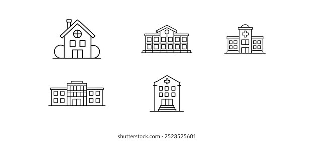 Criando um conjunto de ícones da Web com linhas finas mínimas. Coleção de ícones de tópicos. Ilustração de vetor simples.