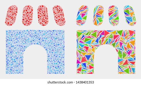 Building mosaic icon of triangle items which have various sizes and shapes and colors. Geometric abstract vector illustration of building.